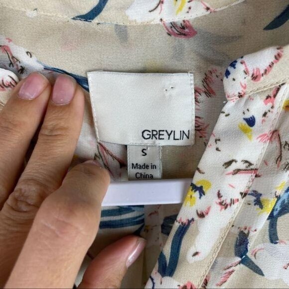 Greylin Sheer Floral Split Neck Long Sleeve Popover Blouse Women's Size Small - Picture 5 of 8